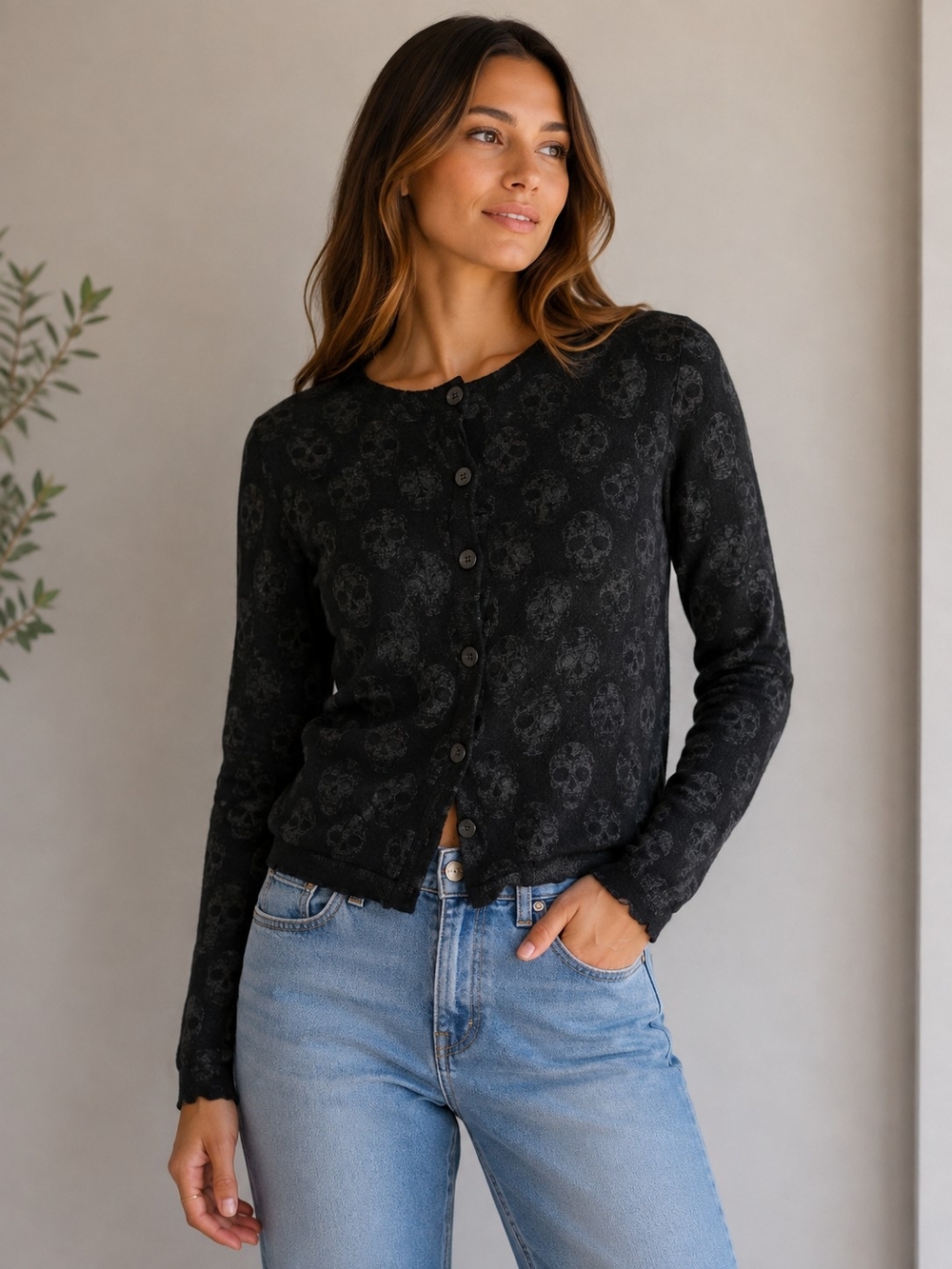Zadig & Voltaire Black Floral Button-Front Cardigan